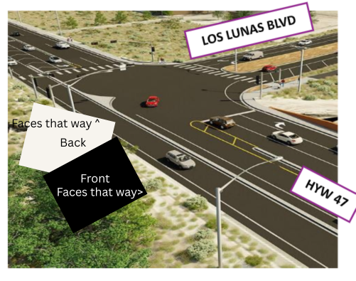 Aerial view of Hwy 47 and Los Lunas Blvd intersection with billboard location